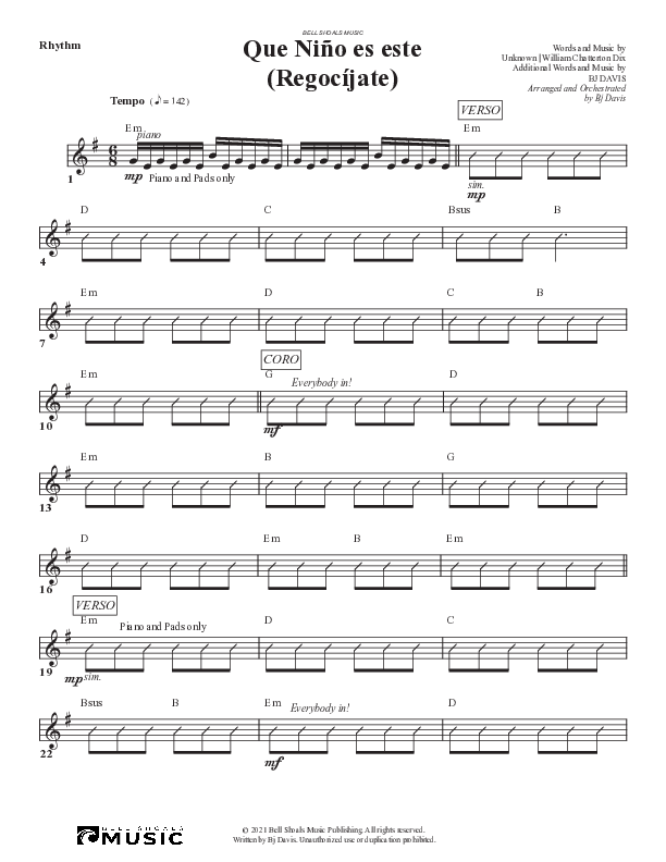 Que niño es este (Regocíjate) Rhythm Chart (Bell Shoals Music)