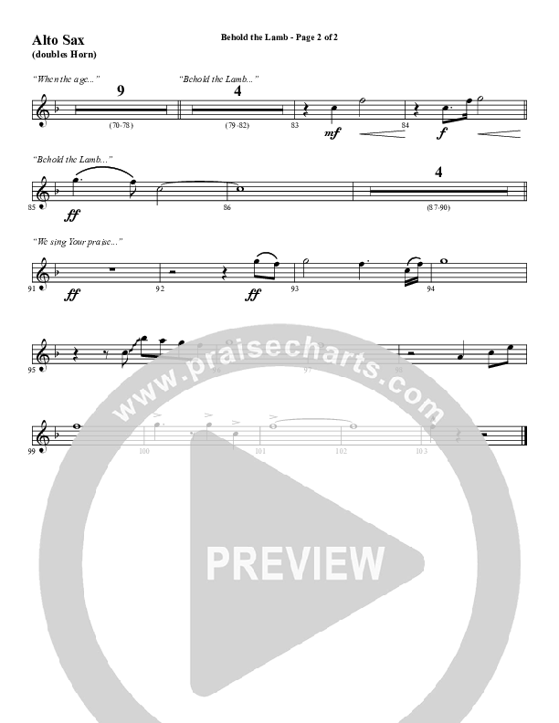 Behold The Lamb (Choral Anthem SATB) Alto Sax (Word Music Choral / Arr. Cliff Duren)