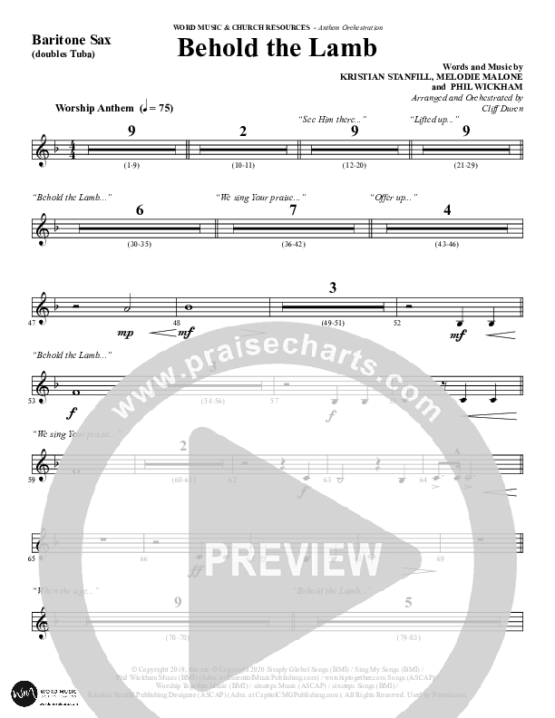 Behold The Lamb (Choral Anthem SATB) Bari Sax (Word Music Choral / Arr. Cliff Duren)