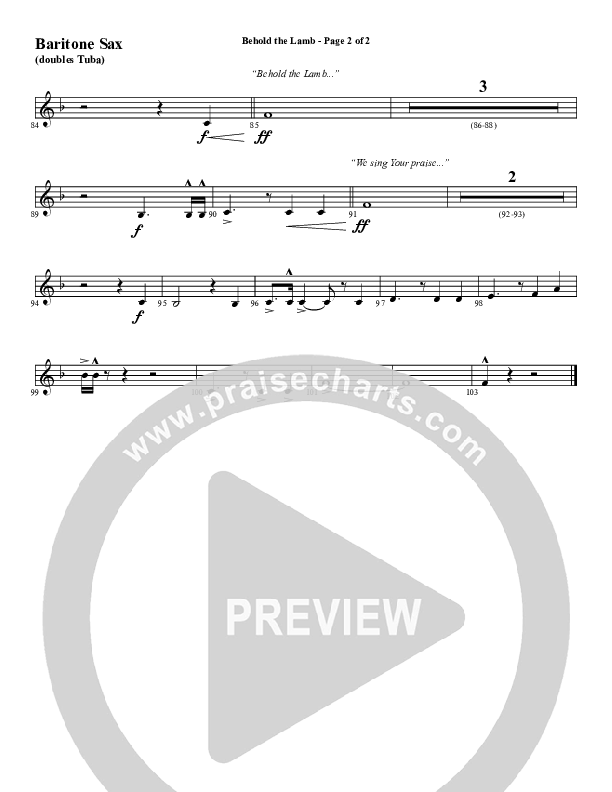 Behold The Lamb (Choral Anthem SATB) Bari Sax (Word Music Choral / Arr. Cliff Duren)