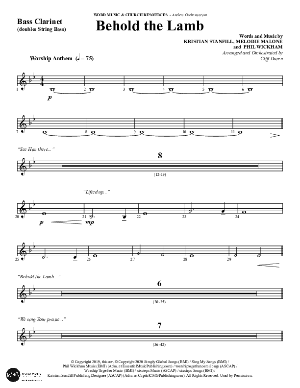 Behold The Lamb (Choral Anthem SATB) Bass Clarinet (Word Music Choral / Arr. Cliff Duren)