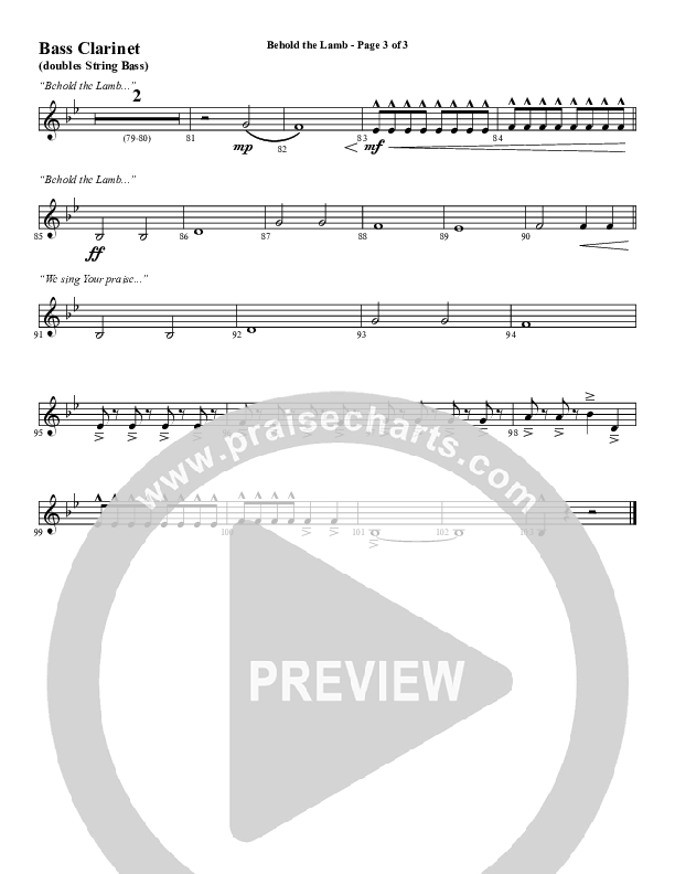 Behold The Lamb (Choral Anthem SATB) Bass Clarinet (Word Music Choral / Arr. Cliff Duren)