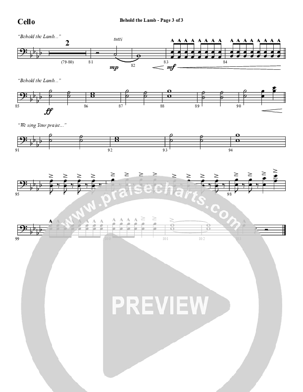Behold The Lamb (Choral Anthem SATB) Cello (Word Music Choral / Arr. Cliff Duren)