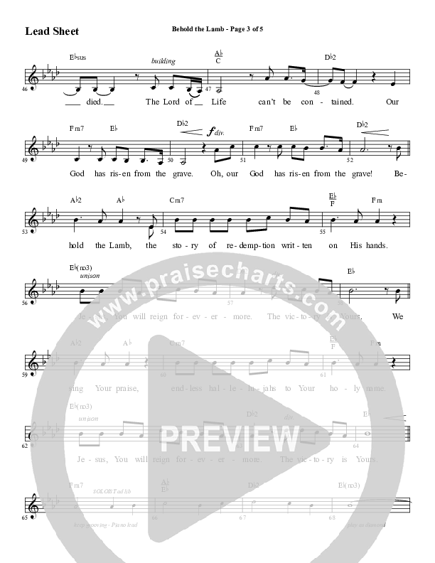 Behold The Lamb (Choral Anthem SATB) Lead Sheet (Melody) (Word Music Choral / Arr. Cliff Duren)