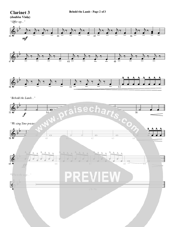 Behold The Lamb (Choral Anthem SATB) Clarinet 3 (Word Music Choral / Arr. Cliff Duren)