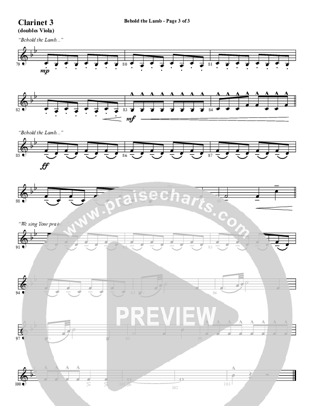 Behold The Lamb (Choral Anthem SATB) Clarinet 3 (Word Music Choral / Arr. Cliff Duren)