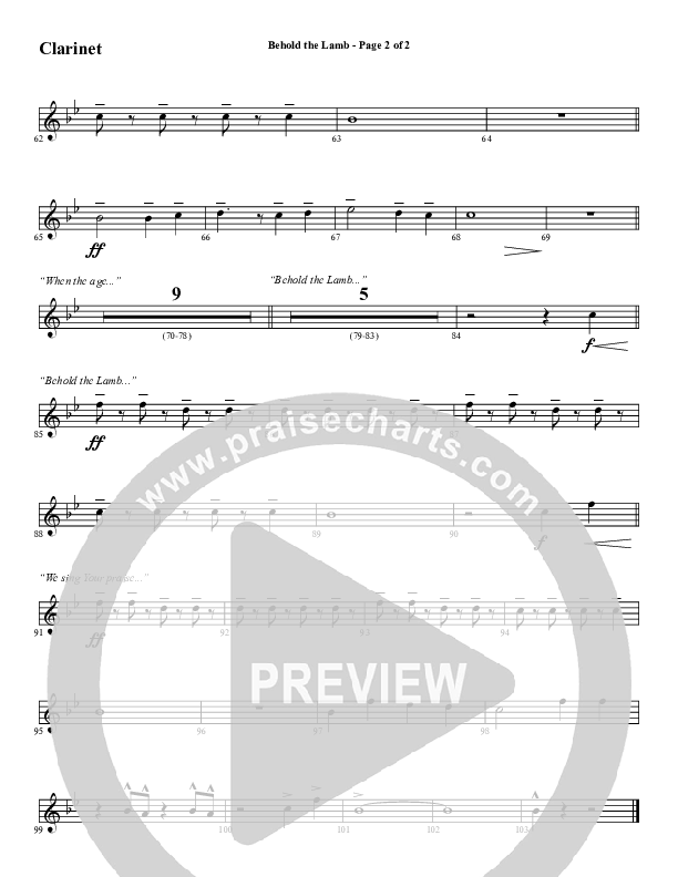 Behold The Lamb (Choral Anthem SATB) Clarinet (Word Music Choral / Arr. Cliff Duren)