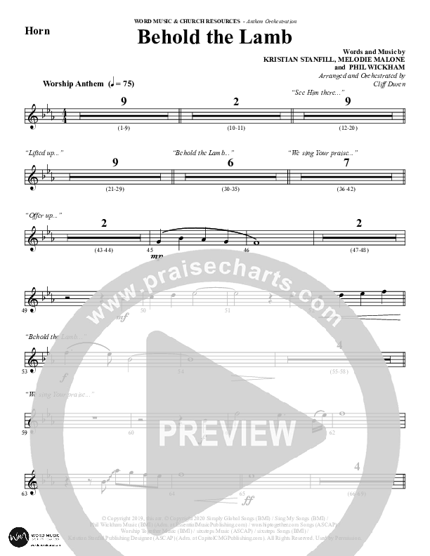 Behold The Lamb (Choral Anthem SATB) French Horn (Word Music Choral / Arr. Cliff Duren)