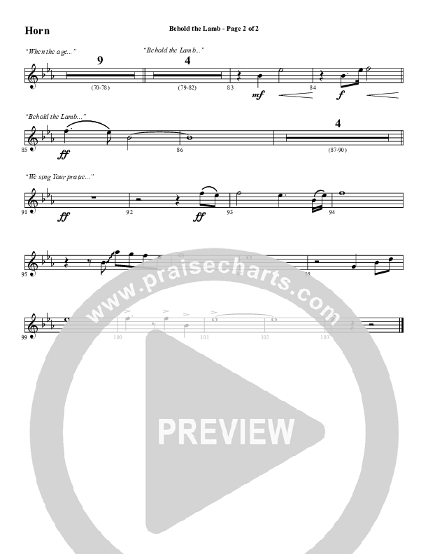 Behold The Lamb (Choral Anthem SATB) French Horn (Word Music Choral / Arr. Cliff Duren)