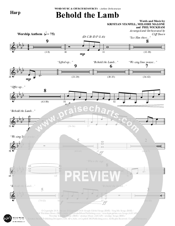 Behold The Lamb (Choral Anthem SATB) Harp (Word Music Choral / Arr. Cliff Duren)