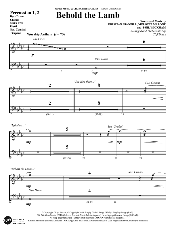 Behold The Lamb (Choral Anthem SATB) Percussion 1/2 (Word Music Choral / Arr. Cliff Duren)