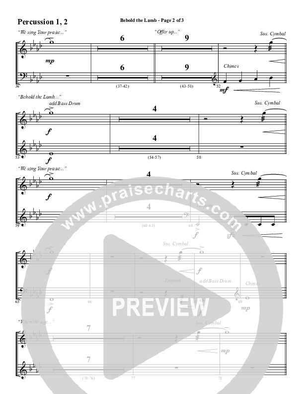Behold The Lamb (Choral Anthem SATB) Percussion 1/2 (Word Music Choral / Arr. Cliff Duren)