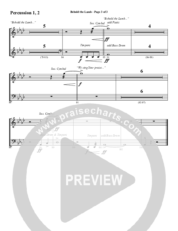 Behold The Lamb (Choral Anthem SATB) Percussion 1/2 (Word Music Choral / Arr. Cliff Duren)