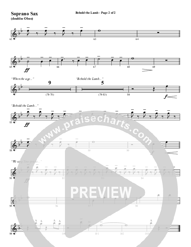 Behold The Lamb (Choral Anthem SATB) Soprano Sax (Word Music Choral / Arr. Cliff Duren)