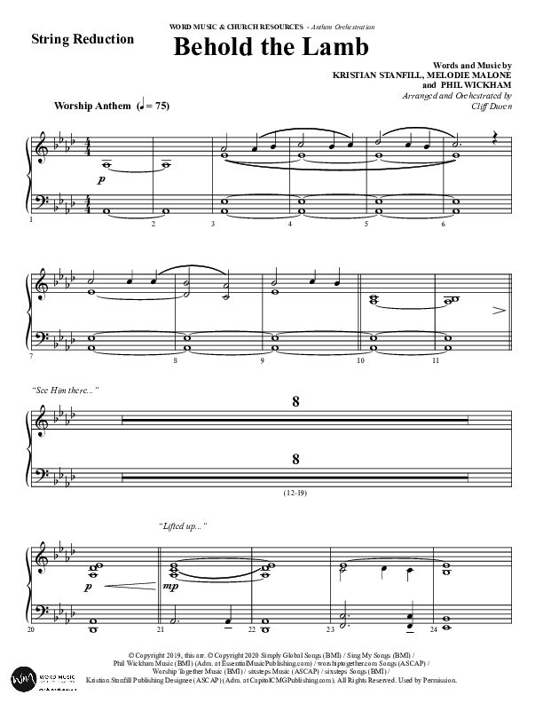 Behold The Lamb (Choral Anthem SATB) String Reduction (Word Music Choral / Arr. Cliff Duren)