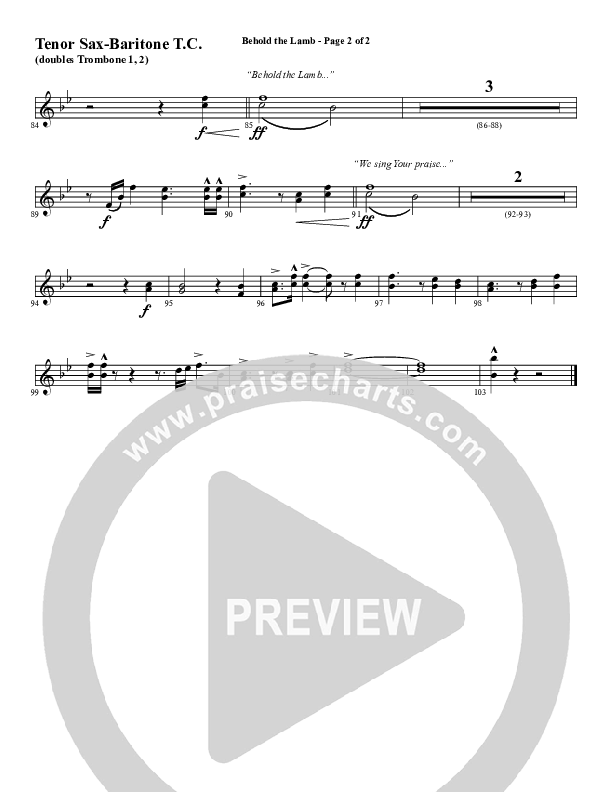 Behold The Lamb (Choral Anthem SATB) Tenor Sax/Baritone T.C. (Word Music Choral / Arr. Cliff Duren)