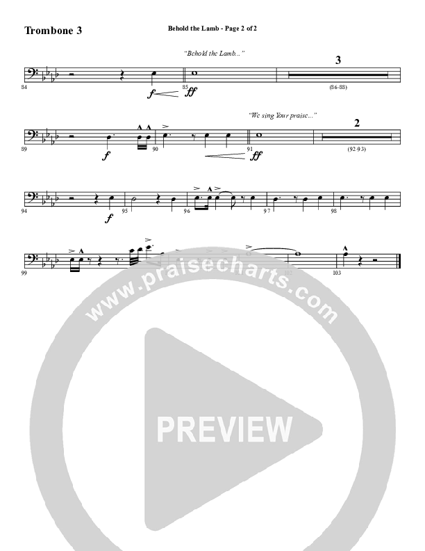 Behold The Lamb (Choral Anthem SATB) Trombone 3 (Word Music Choral / Arr. Cliff Duren)