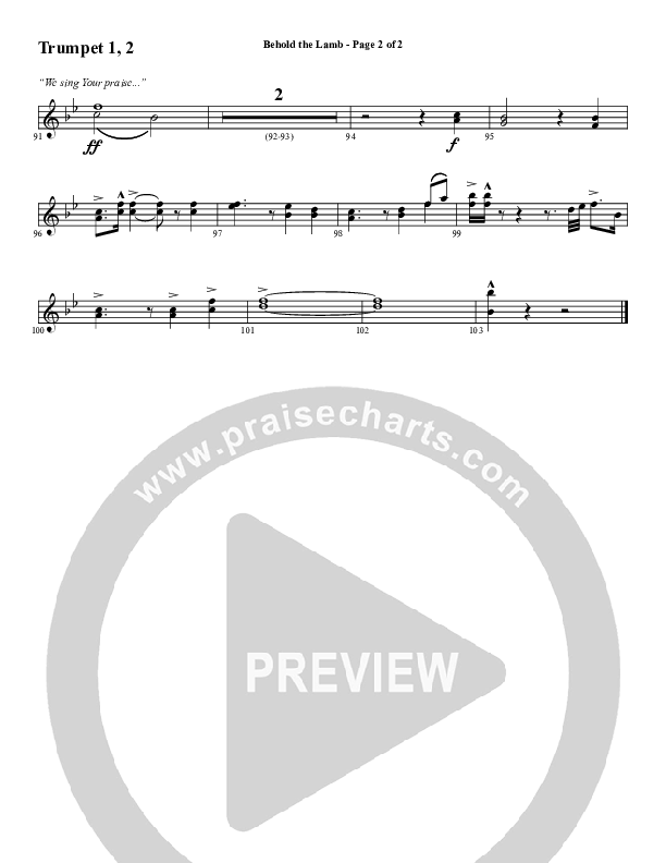 Behold The Lamb (Choral Anthem SATB) Trumpet 1,2 (Word Music Choral / Arr. Cliff Duren)