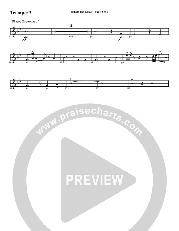 Behold The Lamb (Choral Anthem SATB) Trumpet 3 (Word Music Choral / Arr. Cliff Duren)