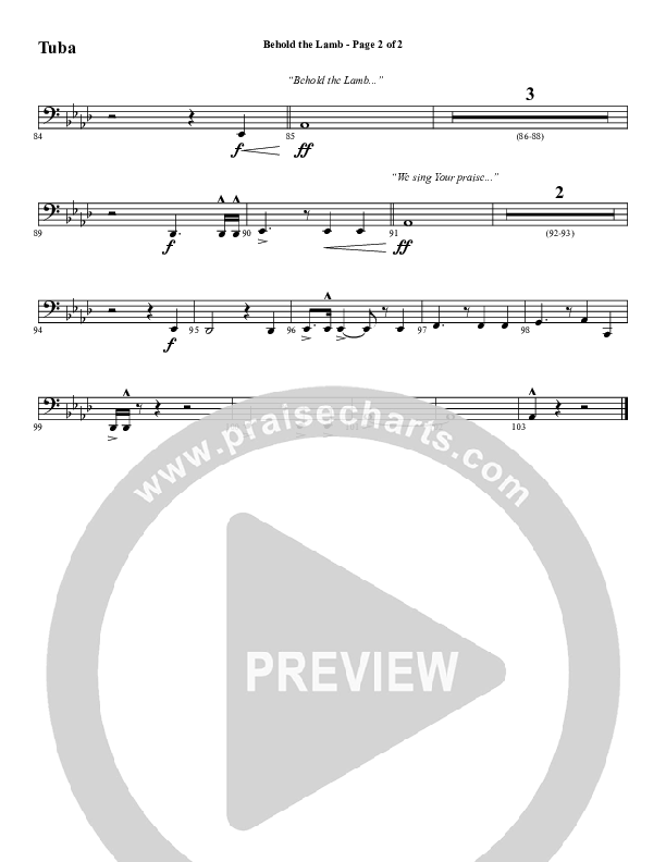 Behold The Lamb (Choral Anthem SATB) Tuba (Word Music Choral / Arr. Cliff Duren)
