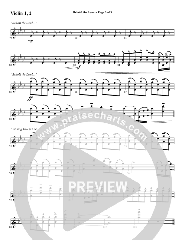 Behold The Lamb (Choral Anthem SATB) Violin 1/2 (Word Music Choral / Arr. Cliff Duren)