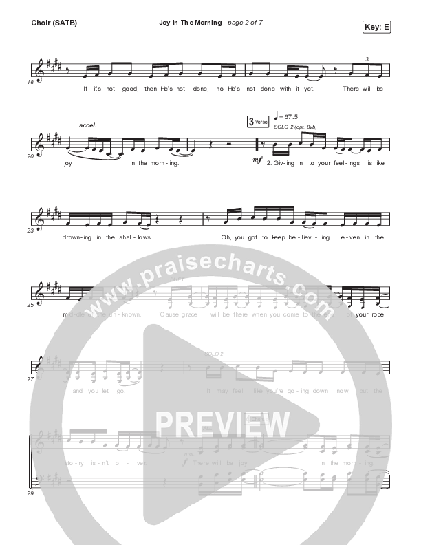 Joy In The Morning Choir Sheet (SATB) (Tauren Wells / Elevation Worship)