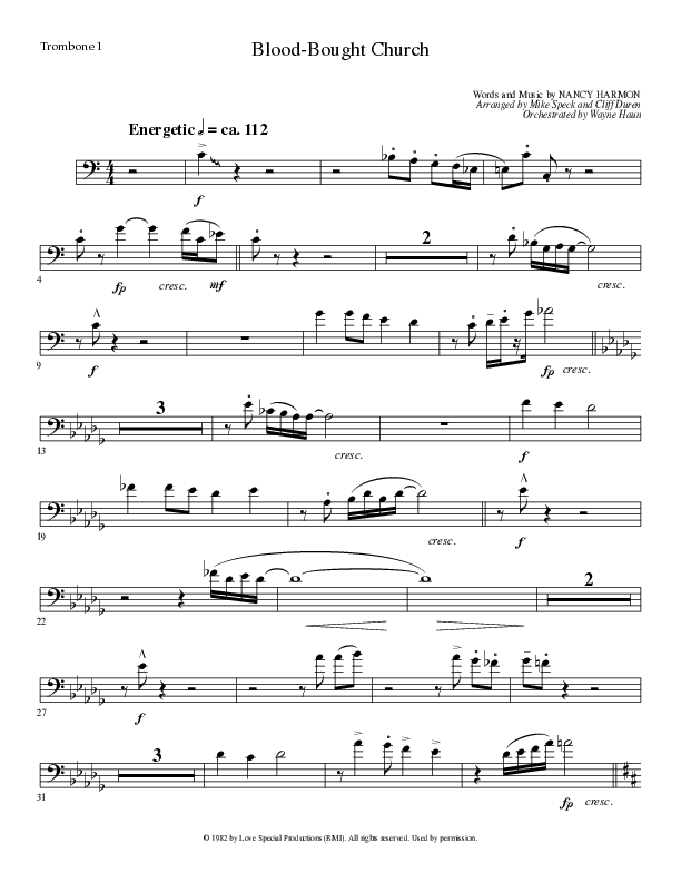 Blood Bought Church (Choral Anthem SATB) Trombone 1 (Lillenas Choral / Arr. Cliff Duren)
