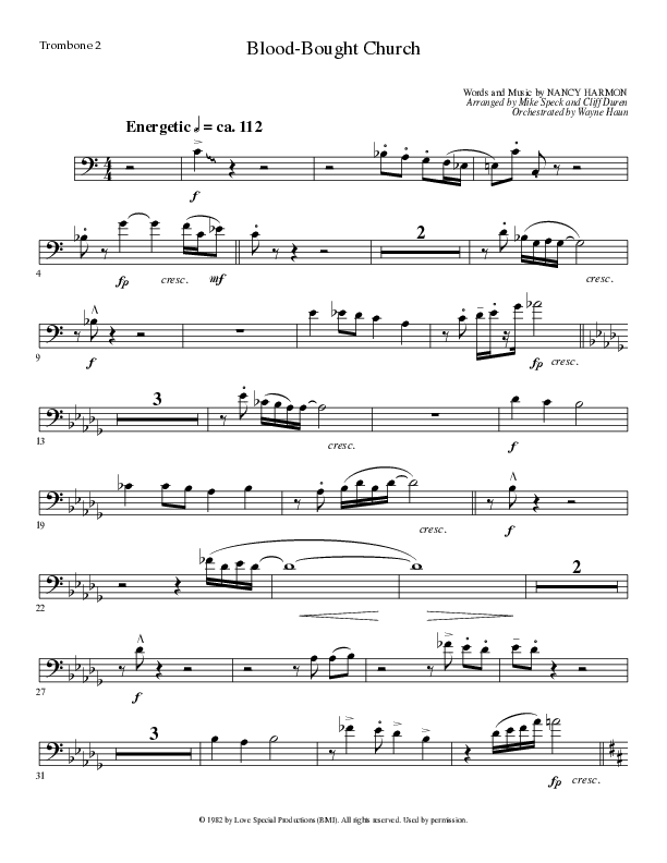 Blood Bought Church (Choral Anthem SATB) Trombone 2 (Lillenas Choral / Arr. Cliff Duren)