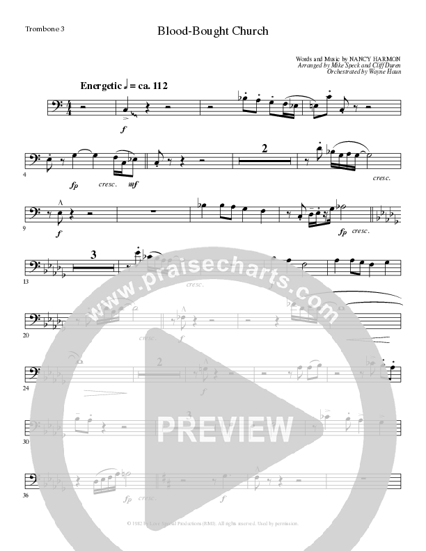 Blood Bought Church (Choral Anthem SATB) Trombone 3 (Lillenas Choral / Arr. Cliff Duren)
