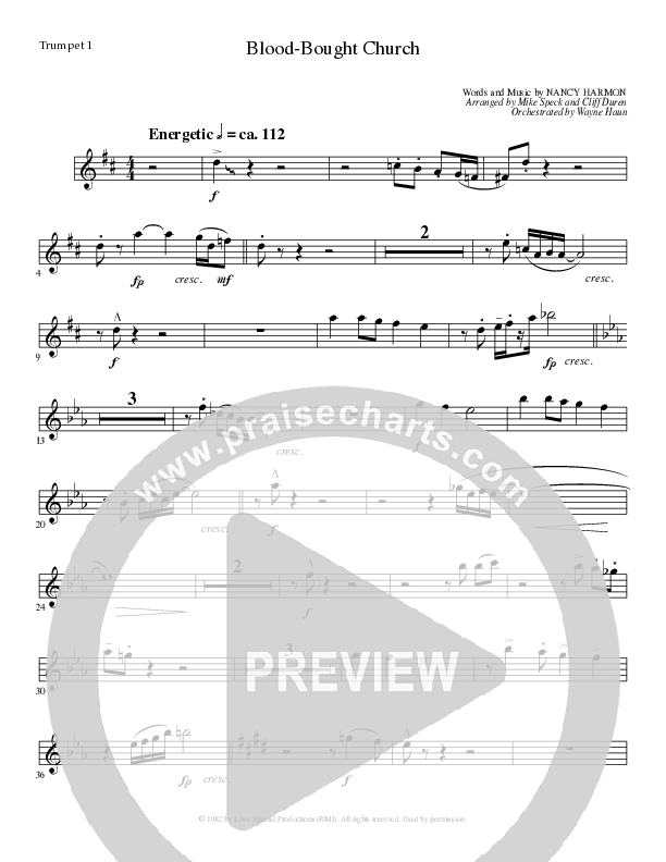 Blood Bought Church (Choral Anthem SATB) Trumpet 1 (Lillenas Choral / Arr. Cliff Duren)