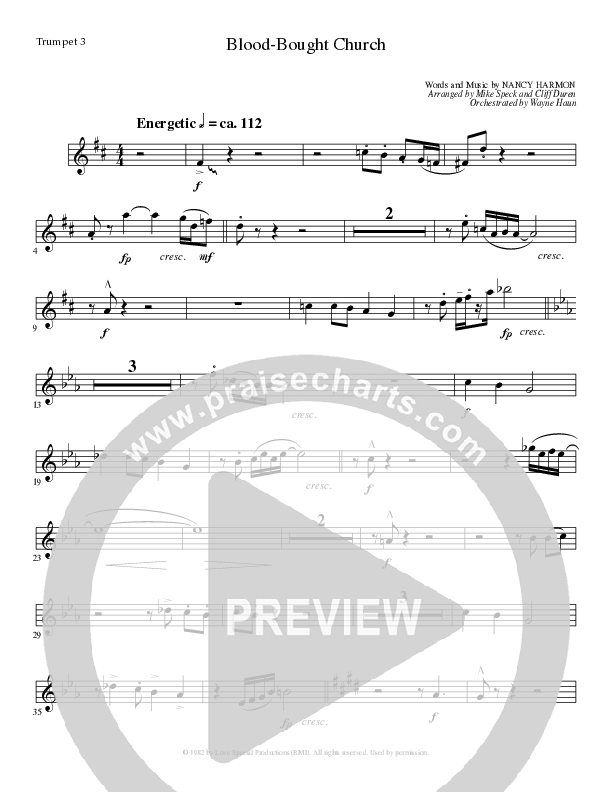 Blood Bought Church (Choral Anthem SATB) Trumpet 3 (Lillenas Choral / Arr. Cliff Duren)