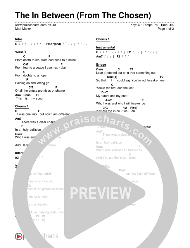 The In Between (From The Chosen) Chords & Lyrics (Matt Maher)