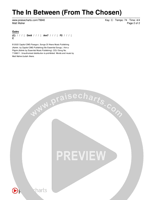 The In Between (From The Chosen) Chords & Lyrics (Matt Maher)