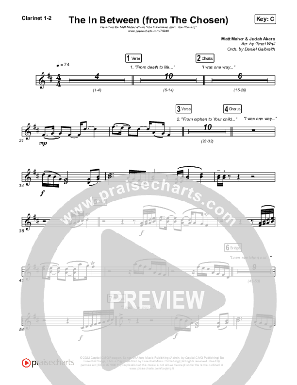 The In Between (From The Chosen) Clarinet 1/2 (Matt Maher)