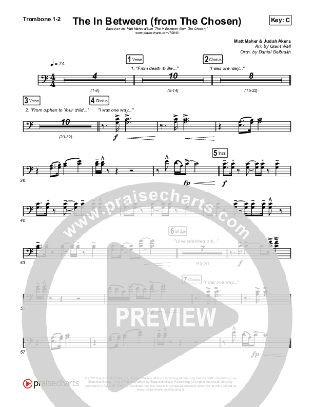 The In Between (From The Chosen) Trombone 1/2 (Matt Maher)