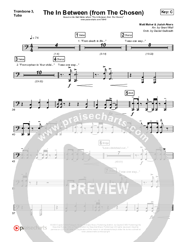 The In Between (From The Chosen) Trombone 1,2 (Matt Maher)