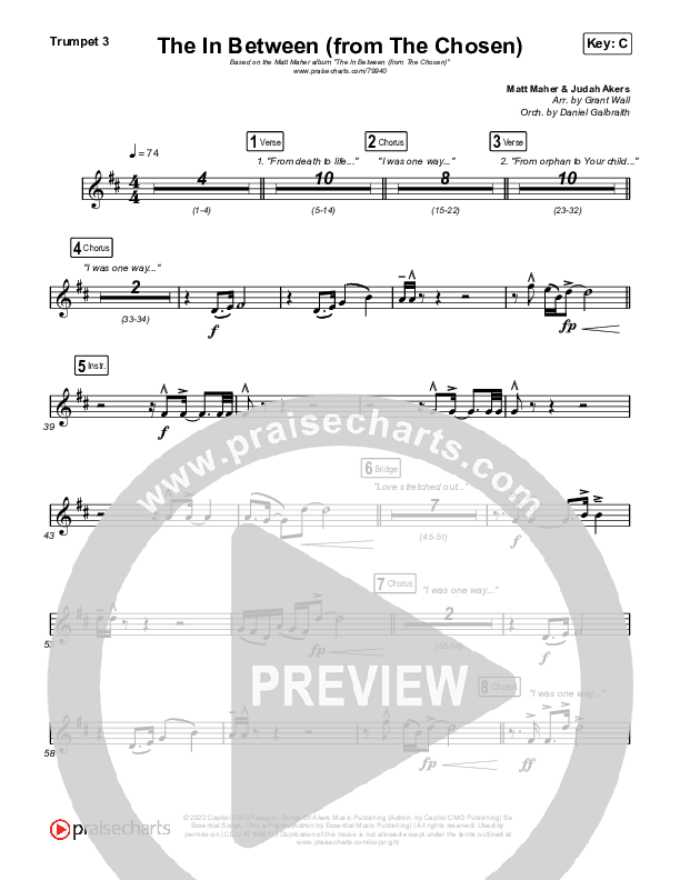 The In Between (From The Chosen) Trumpet 1,2 (Matt Maher)