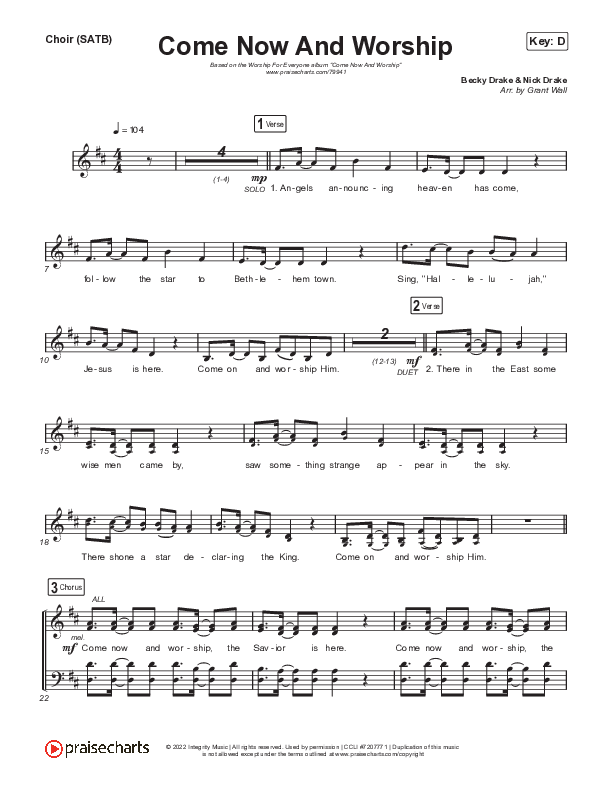 Come Now And Worship Choir Sheet (SATB) (Worship For Everyone)
