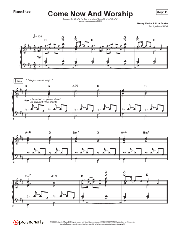 Come Now And Worship Piano Sheet (Worship For Everyone)