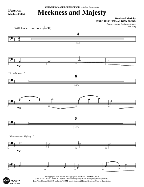 Meekness And Majesty (Choral Anthem SATB) Bassoon (Word Music Choral / Arr. Phil Nitz)