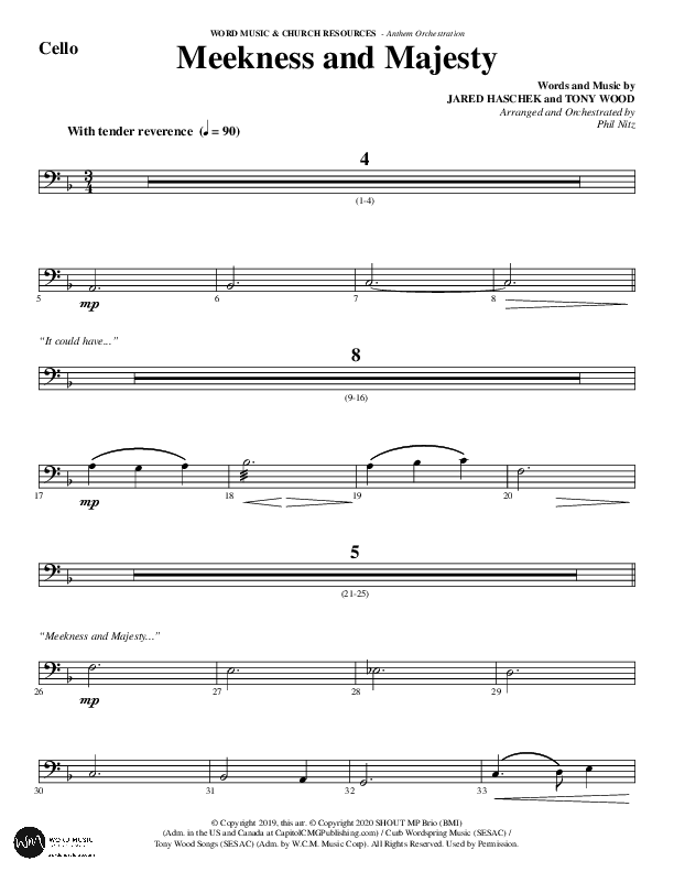 Meekness And Majesty (Choral Anthem SATB) Cello (Word Music Choral / Arr. Phil Nitz)