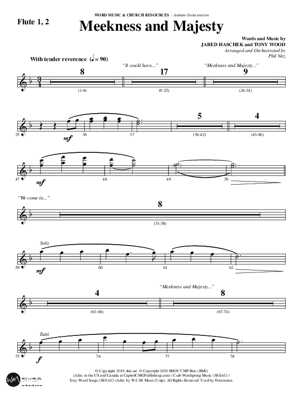 Meekness And Majesty (Choral Anthem SATB) Flute 1/2 (Word Music Choral / Arr. Phil Nitz)