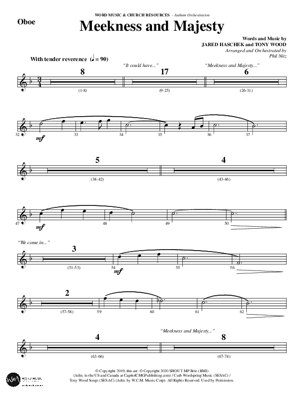Meekness And Majesty (Choral Anthem SATB) Oboe (Word Music Choral / Arr. Phil Nitz)