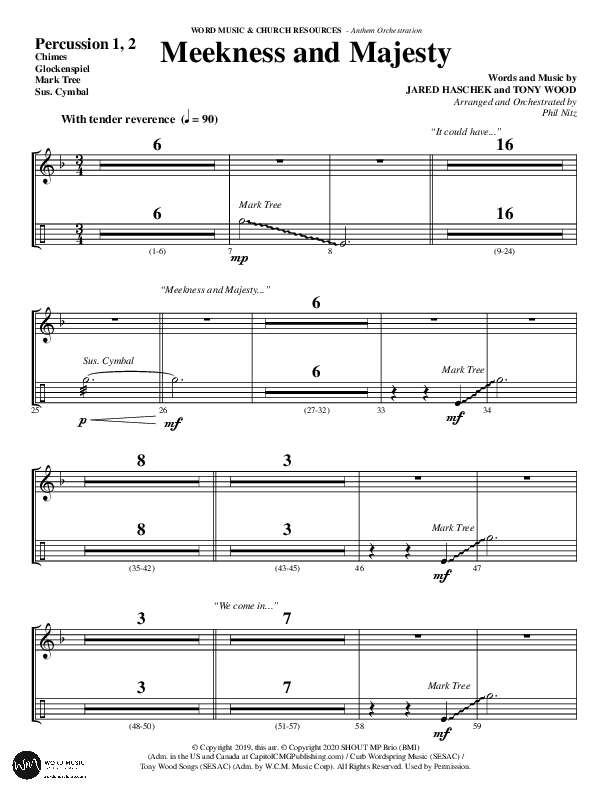 Meekness And Majesty (Choral Anthem SATB) Percussion 1/2 (Word Music Choral / Arr. Phil Nitz)