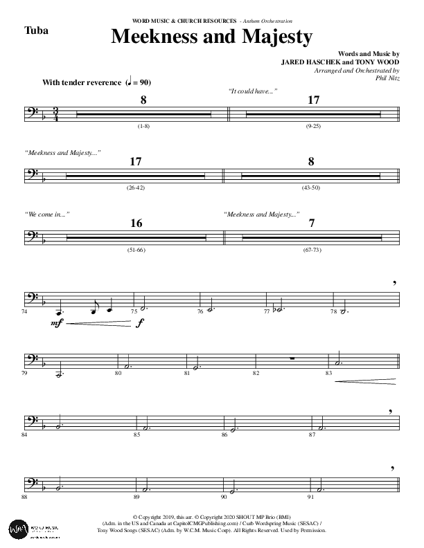 Meekness And Majesty (Choral Anthem SATB) Tuba (Word Music Choral / Arr. Phil Nitz)