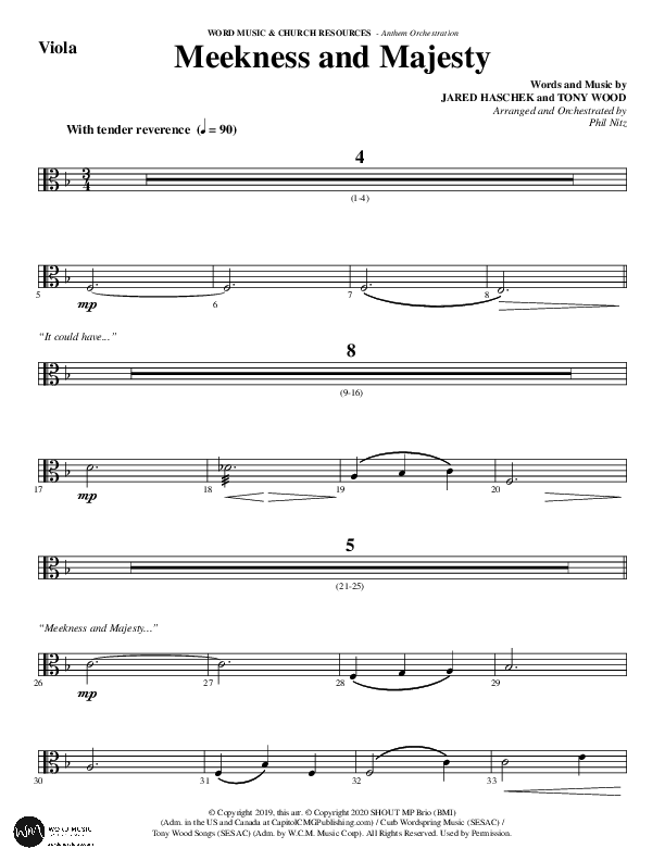 Meekness And Majesty (Choral Anthem SATB) Viola (Word Music Choral / Arr. Phil Nitz)