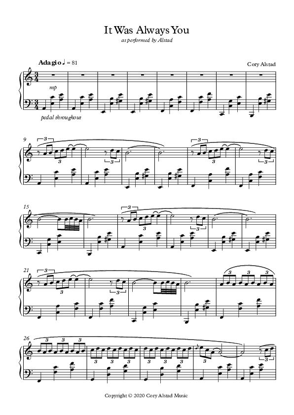 It Was Always You Piano Sheet (Alstad)
