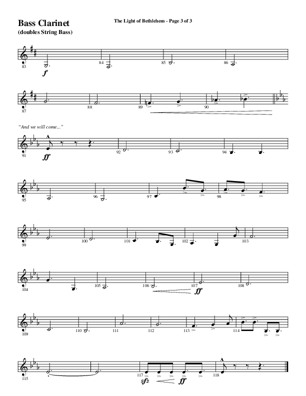 The Light Of Bethlehem (Choral Anthem SATB) Bass Clarinet (Word Music Choral / Arr. Cliff Duren)