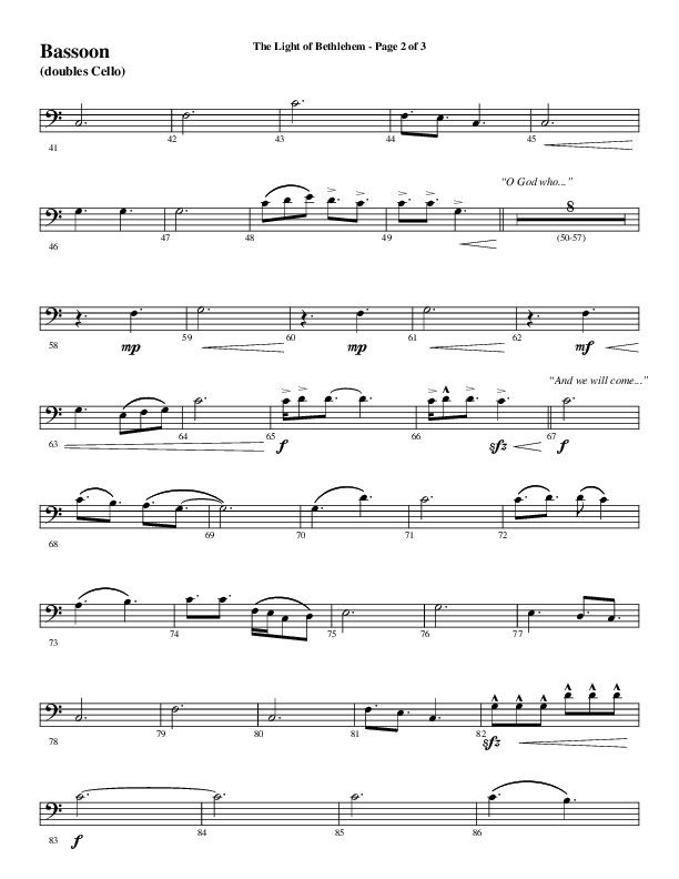 The Light Of Bethlehem (Choral Anthem SATB) Bassoon (Word Music Choral / Arr. Cliff Duren)