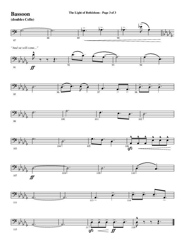 The Light Of Bethlehem (Choral Anthem SATB) Bassoon (Word Music Choral / Arr. Cliff Duren)